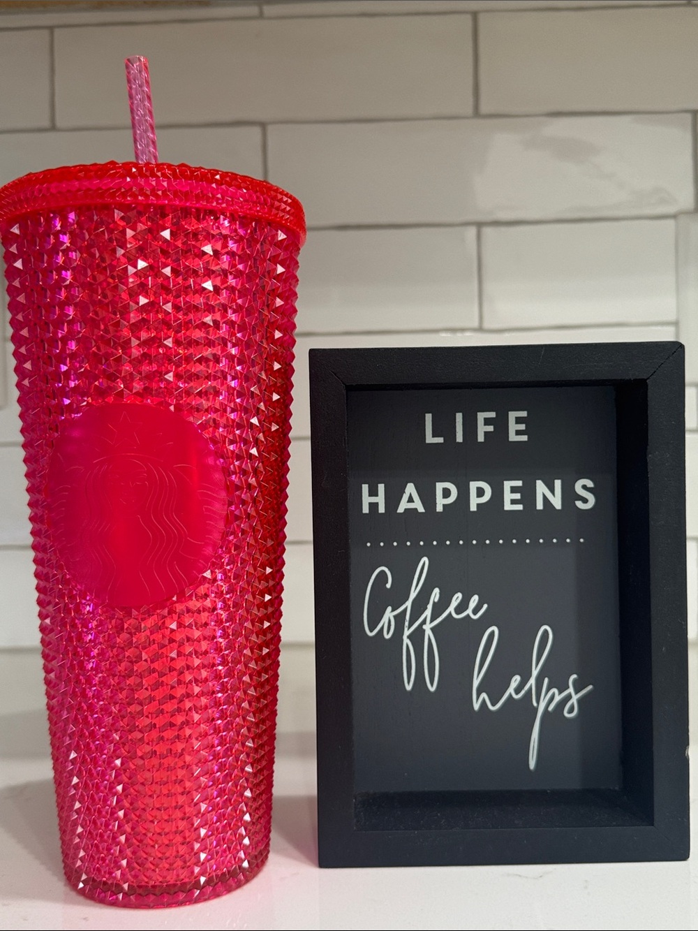 Starbucks Venti Pink Textured Studded Tumbler Cold Cup with Straw NWT